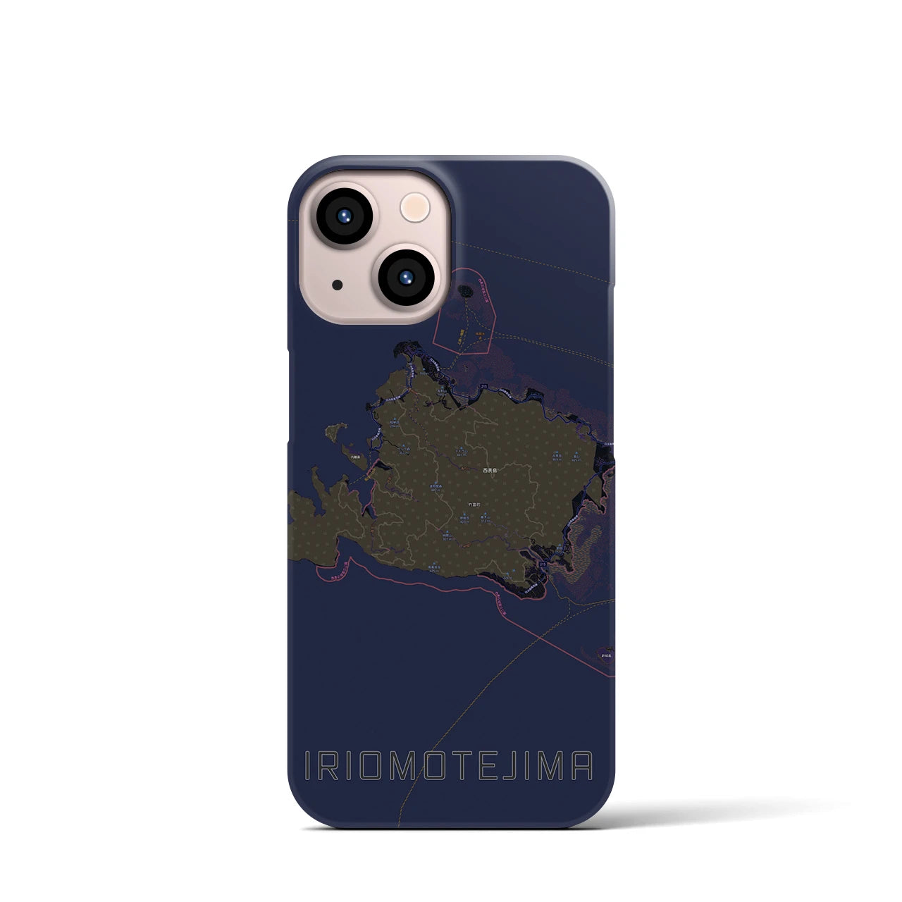 【西表島】地図柄iPhoneケース（バックカバータイプ・ブラック）iPhone 13 mini 用