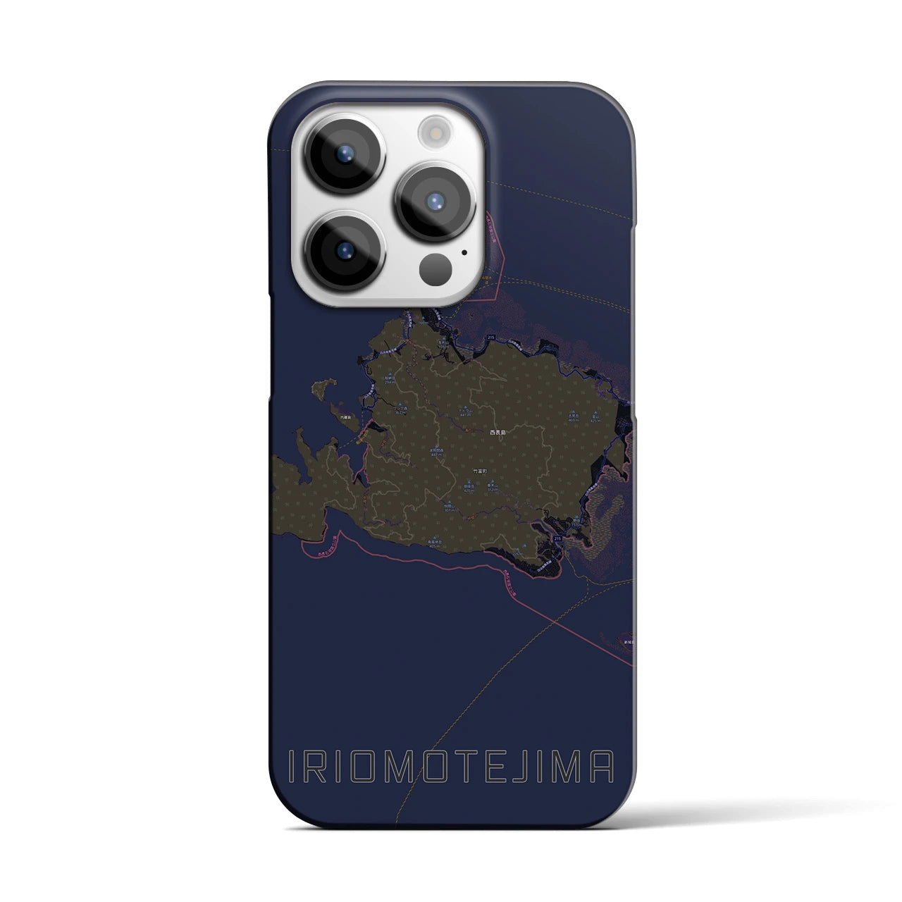【西表島】地図柄iPhoneケース（バックカバータイプ・ブラック）iPhone 14 Pro 用