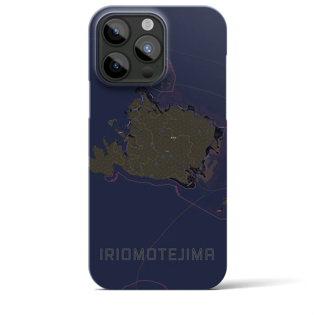 【西表島】地図柄iPhoneケース（バックカバータイプ・ブラック）iPhone 15 Pro Max 用