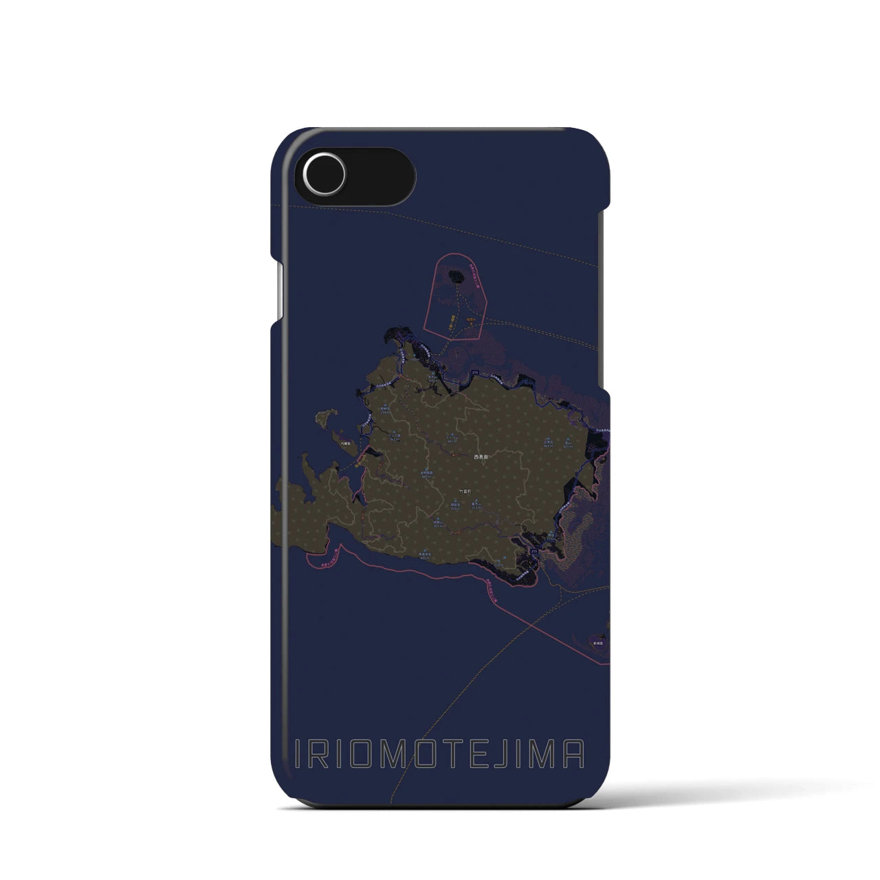 【西表島】地図柄iPhoneケース（バックカバータイプ・ブラック）iPhone SE（第3 / 第2世代） / 8 / 7 / 6s / 6 用