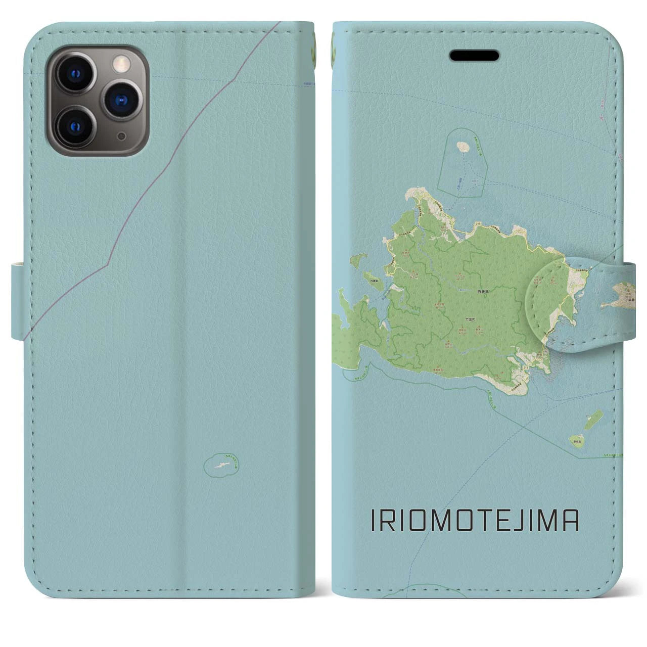 【西表島】地図柄iPhoneケース（手帳両面タイプ・ナチュラル）iPhone 11 Pro Max 用