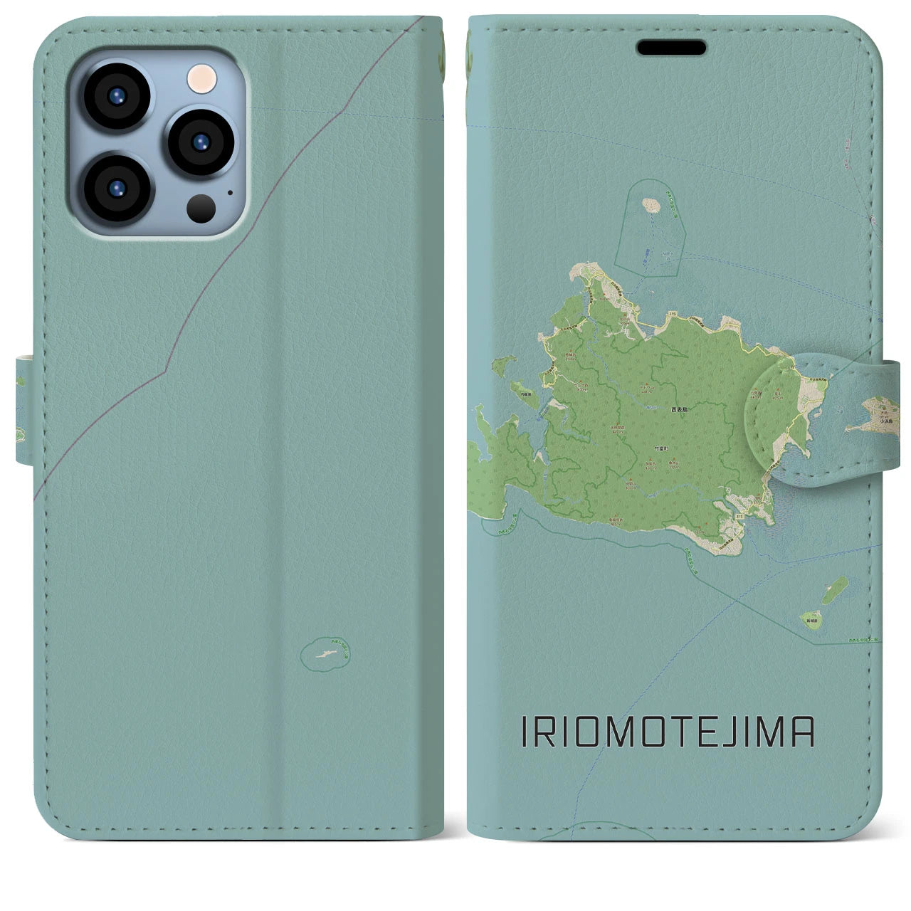 【西表島】地図柄iPhoneケース（手帳両面タイプ・ナチュラル）iPhone 13 Pro Max 用