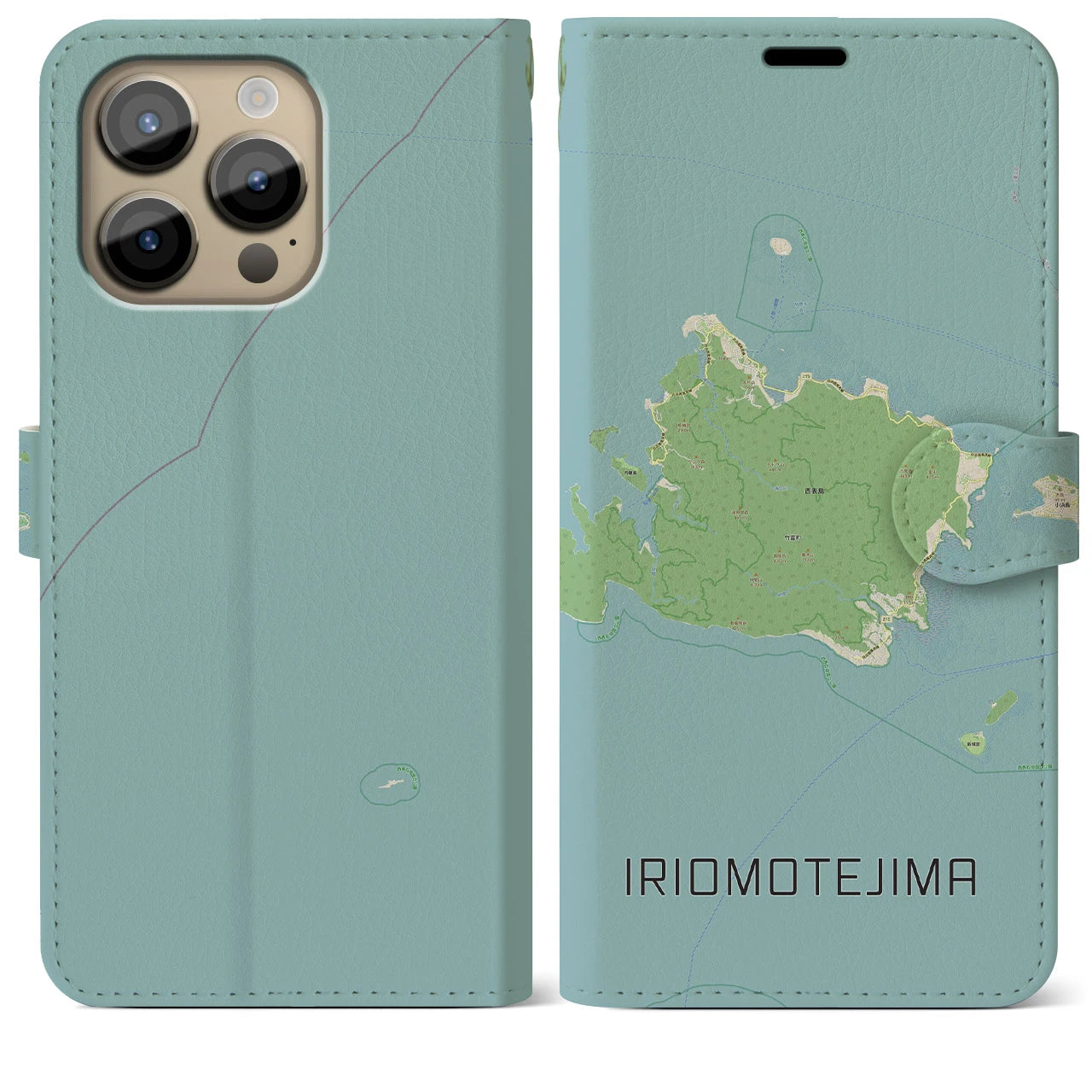 【西表島】地図柄iPhoneケース（手帳両面タイプ・ナチュラル）iPhone 14 Pro Max 用