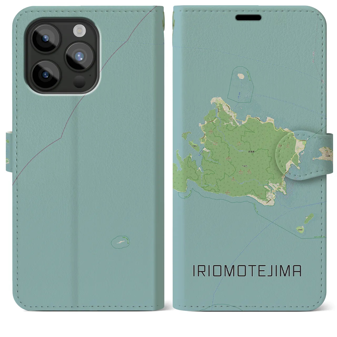 【西表島】地図柄iPhoneケース（手帳両面タイプ・ナチュラル）iPhone 15 Pro Max 用