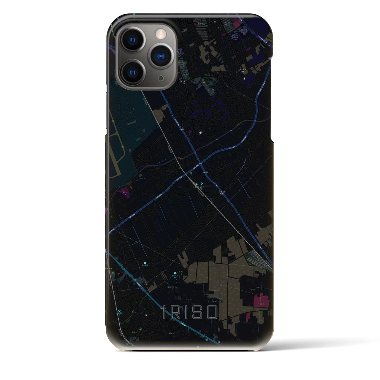【入曽】地図柄iPhoneケース（バックカバータイプ・ブラック）iPhone 11 Pro Max 用