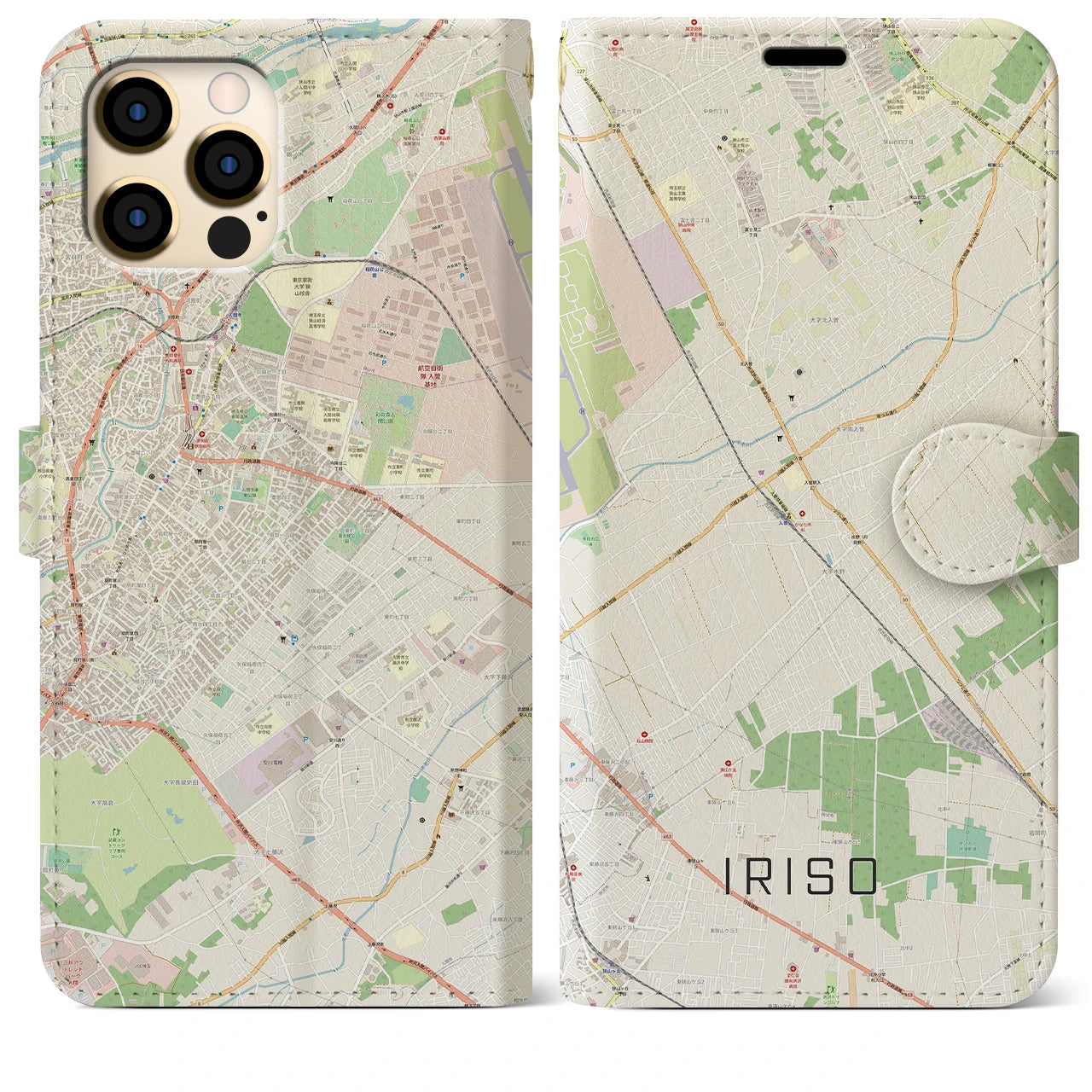 【入曽】地図柄iPhoneケース（手帳両面タイプ・ナチュラル）iPhone 12 Pro Max 用