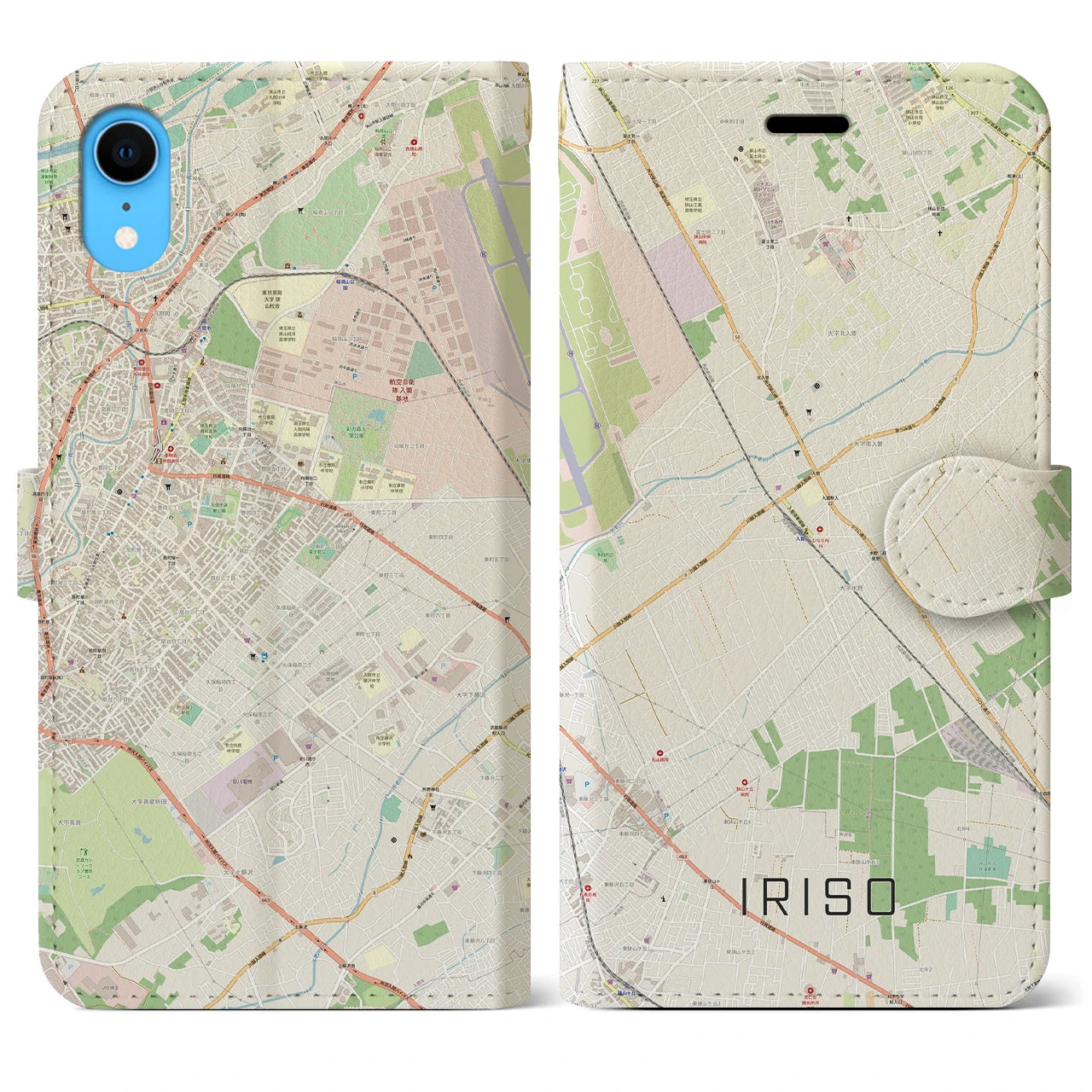 【入曽】地図柄iPhoneケース（手帳両面タイプ・ナチュラル）iPhone XR 用