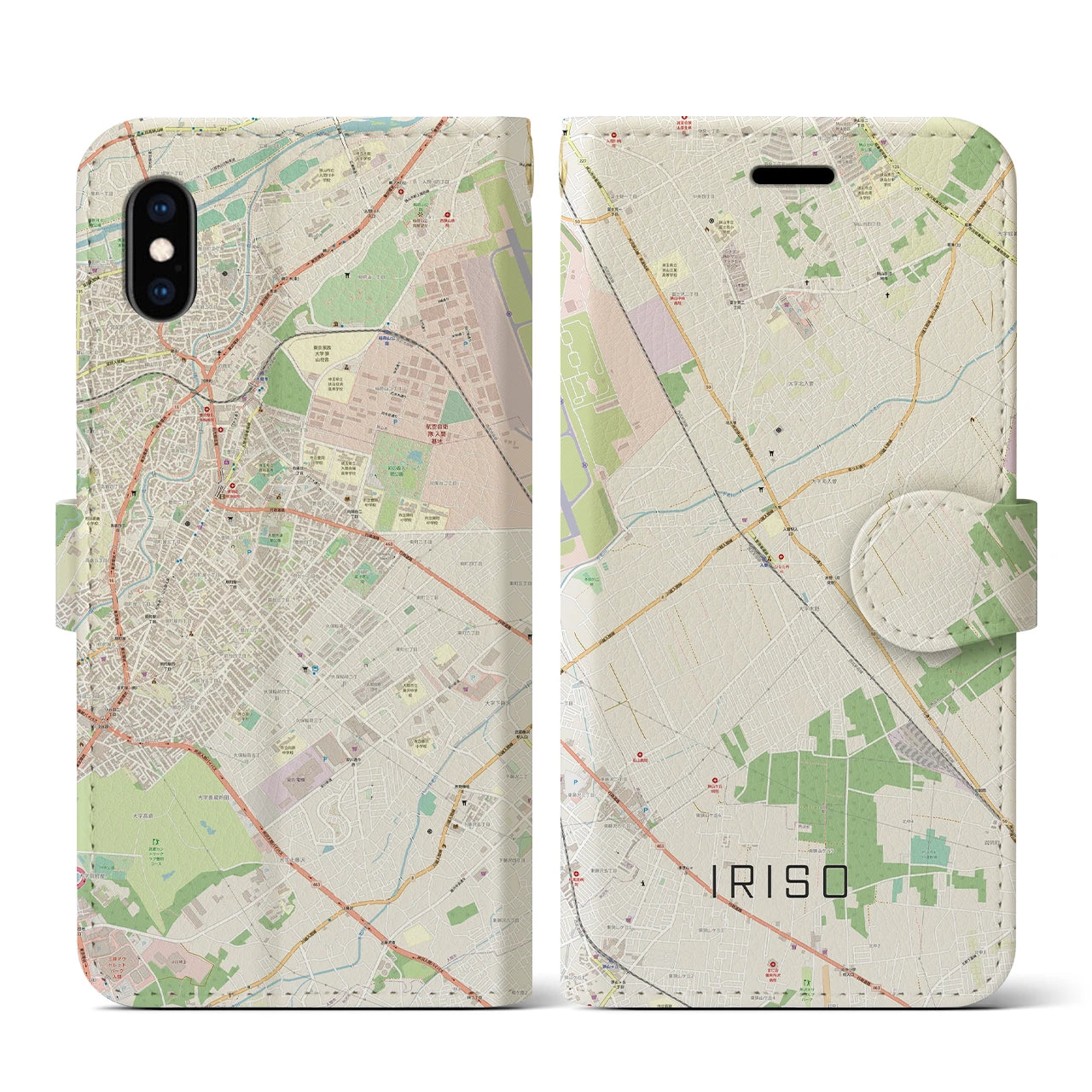 【入曽】地図柄iPhoneケース（手帳両面タイプ・ナチュラル）iPhone XS / X 用