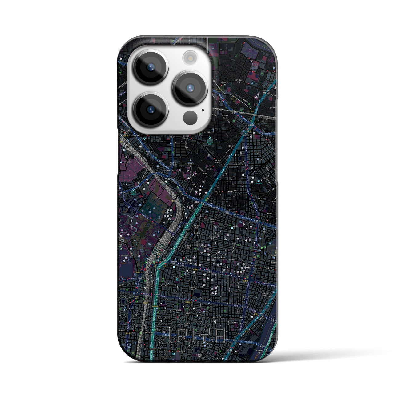 【入谷】地図柄iPhoneケース（バックカバータイプ・ブラック）iPhone 14 Pro 用