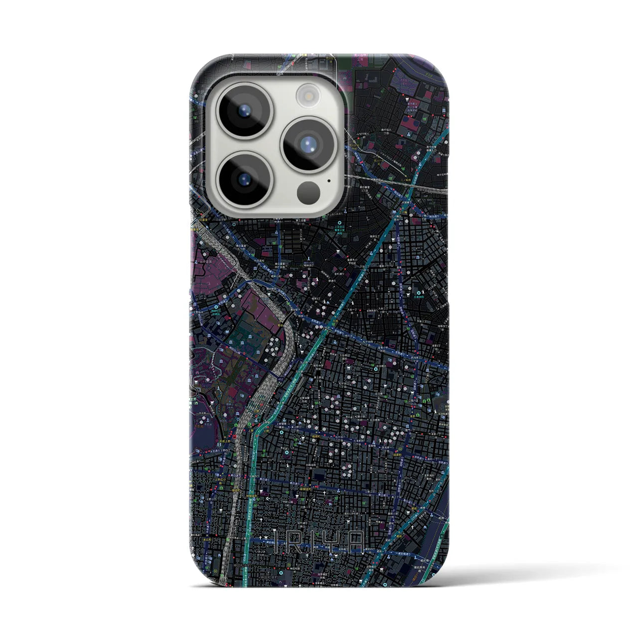 【入谷】地図柄iPhoneケース（バックカバータイプ・ブラック）iPhone 15 Pro 用