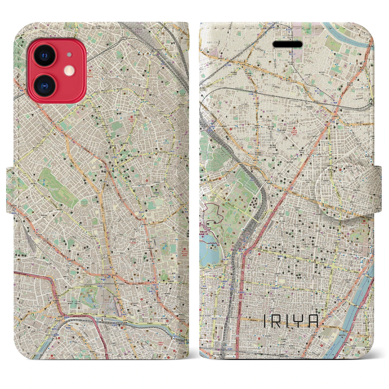 【入谷】地図柄iPhoneケース（手帳両面タイプ・ナチュラル）iPhone 11 用