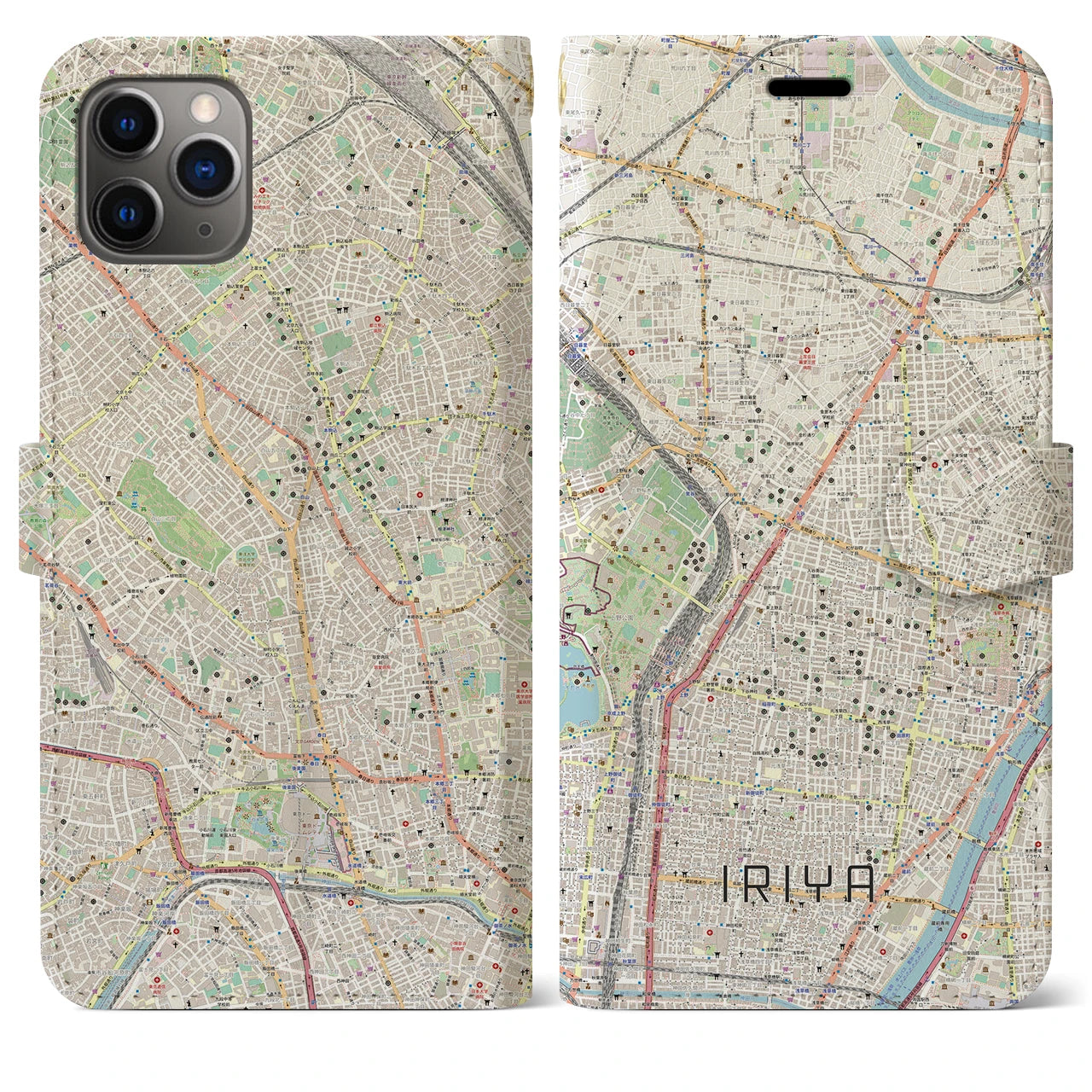 【入谷】地図柄iPhoneケース（手帳両面タイプ・ナチュラル）iPhone 11 Pro Max 用