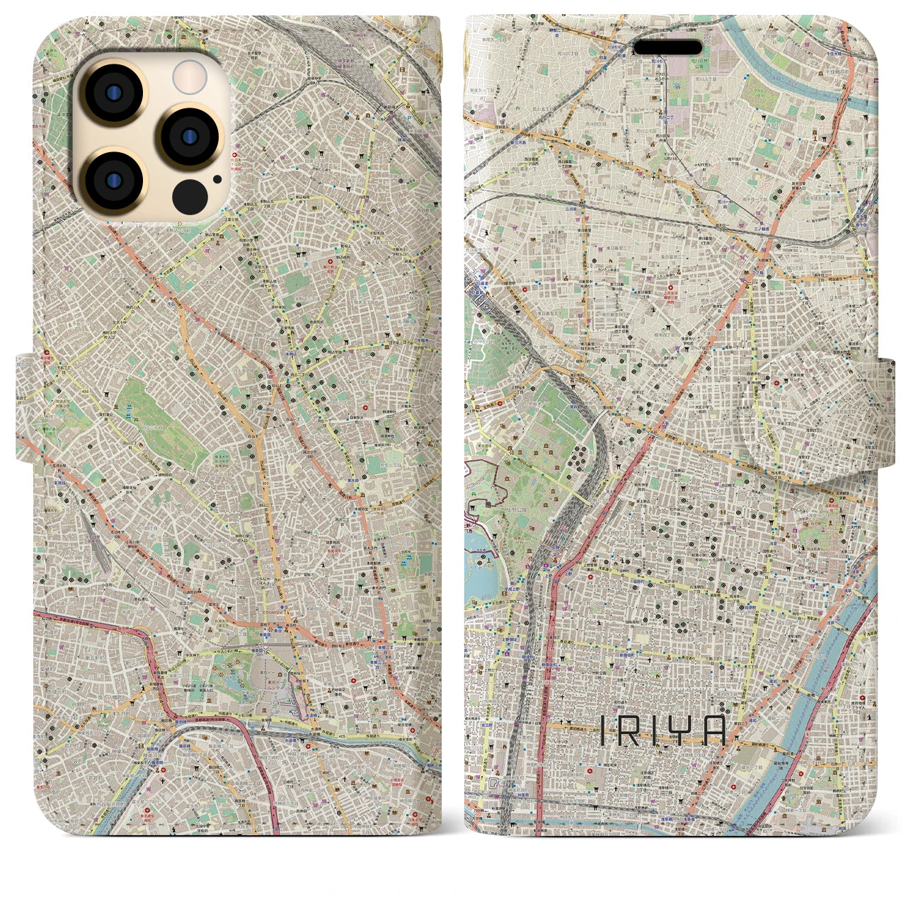 【入谷】地図柄iPhoneケース（手帳両面タイプ・ナチュラル）iPhone 12 Pro Max 用