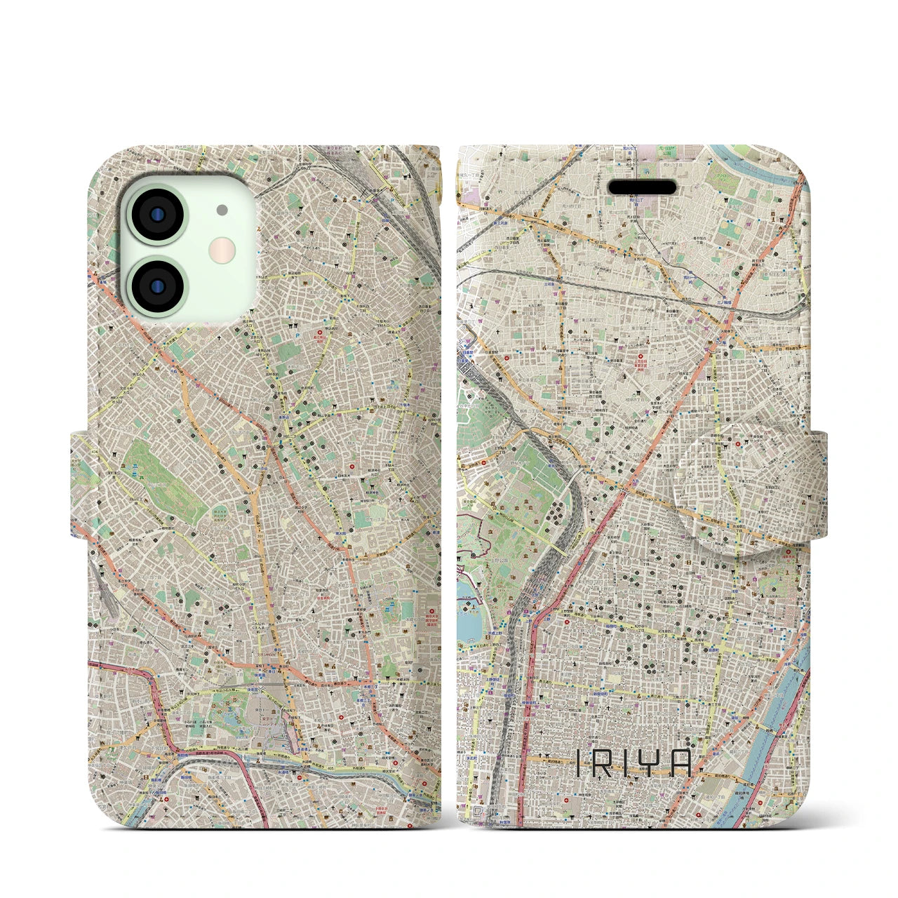 【入谷】地図柄iPhoneケース（手帳両面タイプ・ナチュラル）iPhone 12 mini 用