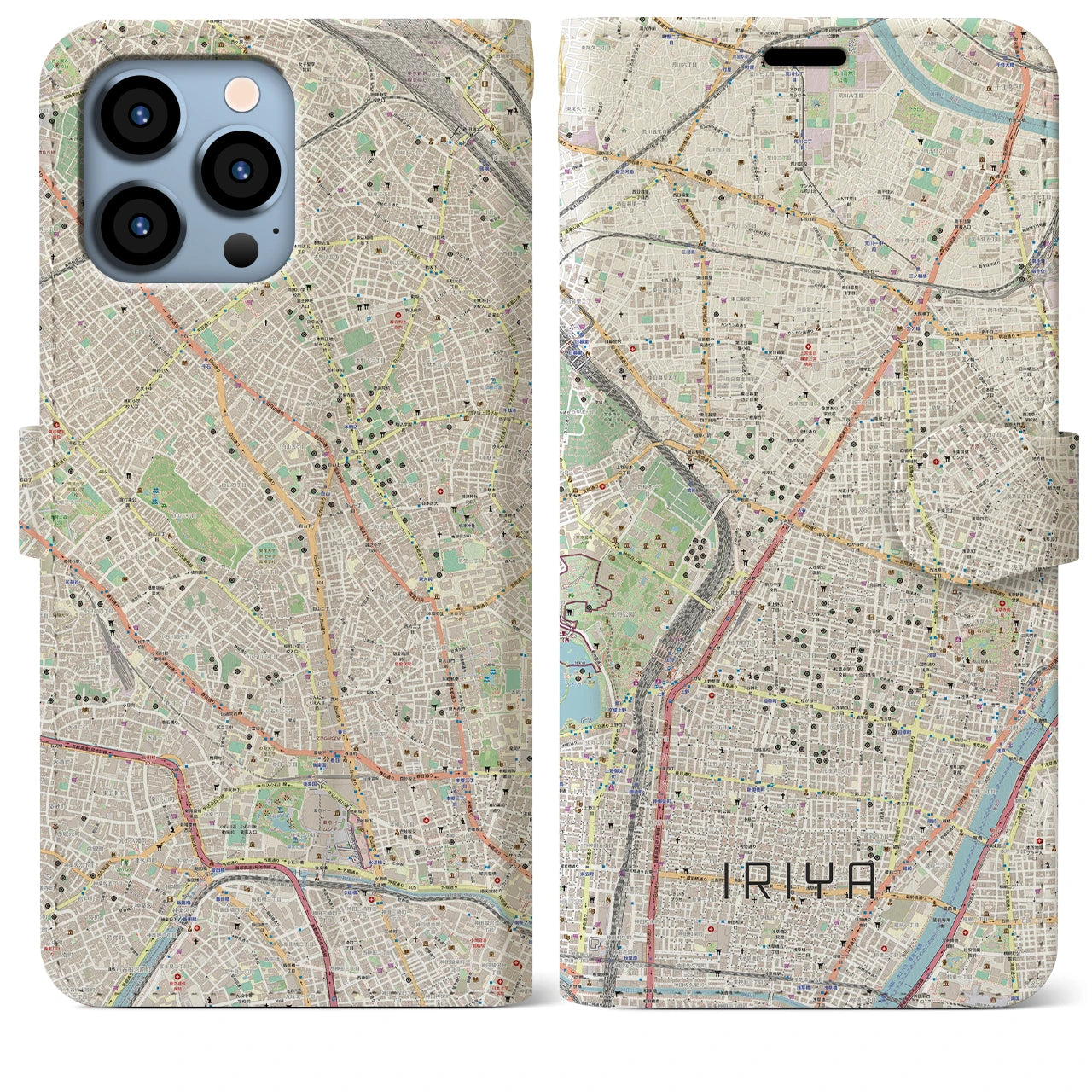 【入谷】地図柄iPhoneケース（手帳両面タイプ・ナチュラル）iPhone 13 Pro Max 用