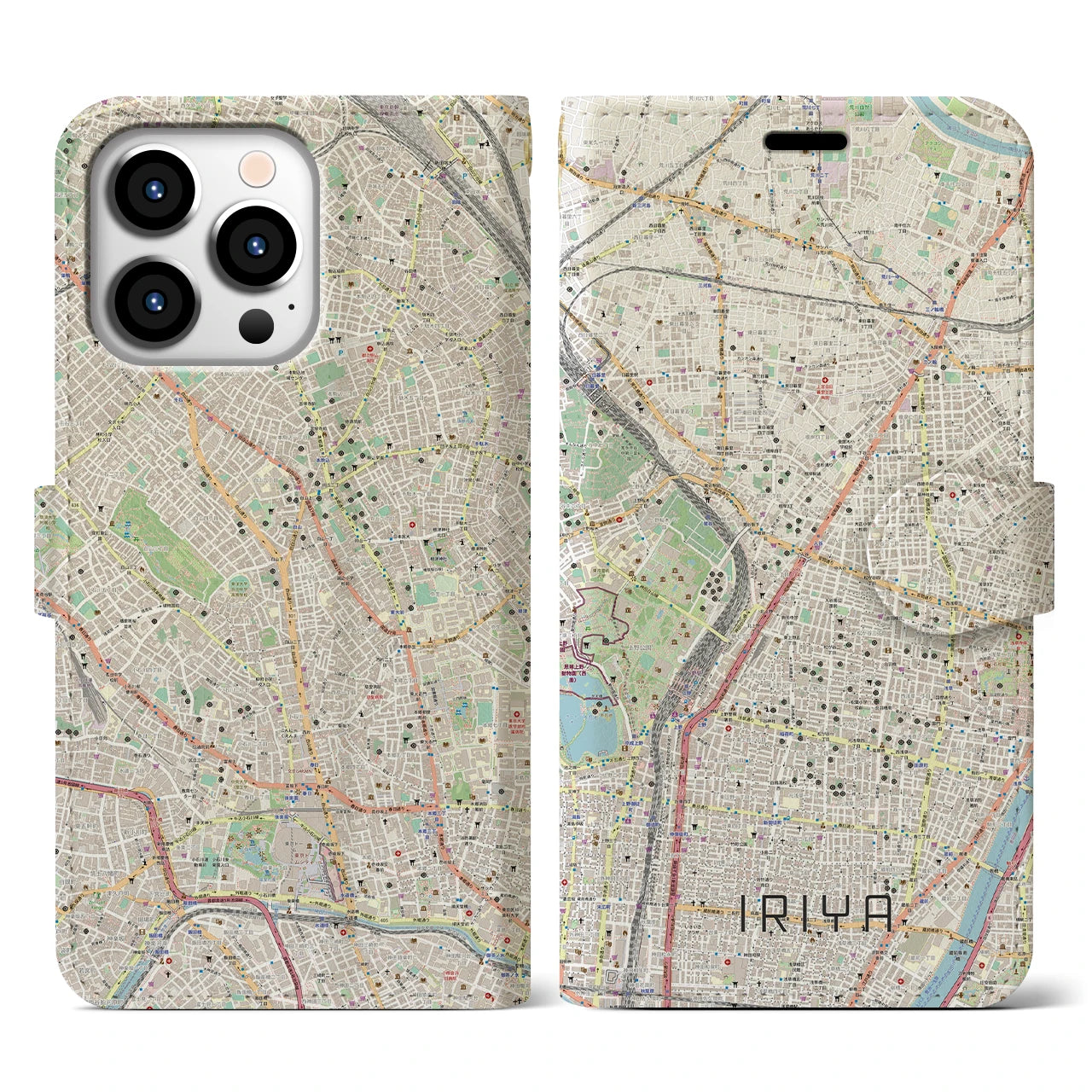 【入谷】地図柄iPhoneケース（手帳両面タイプ・ナチュラル）iPhone 13 Pro 用