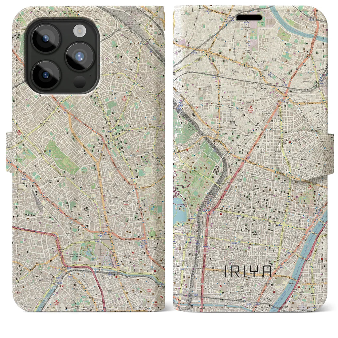 【入谷】地図柄iPhoneケース（手帳両面タイプ・ナチュラル）iPhone 15 Pro Max 用