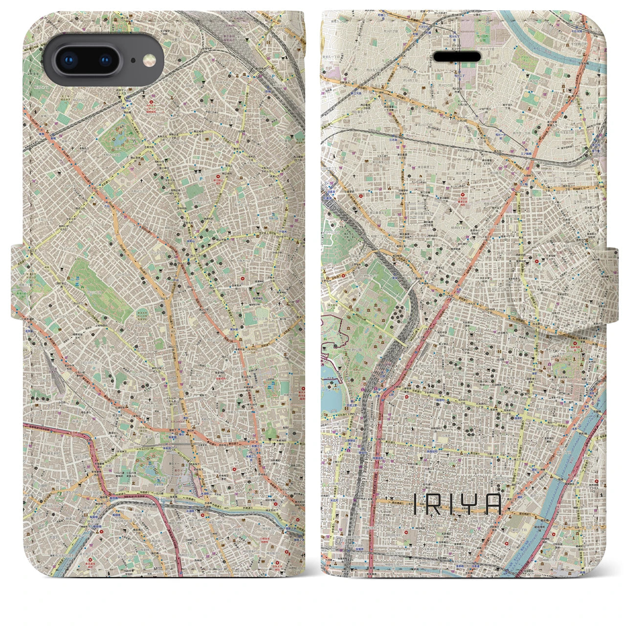 【入谷】地図柄iPhoneケース（手帳両面タイプ・ナチュラル）iPhone 8Plus /7Plus / 6sPlus / 6Plus 用