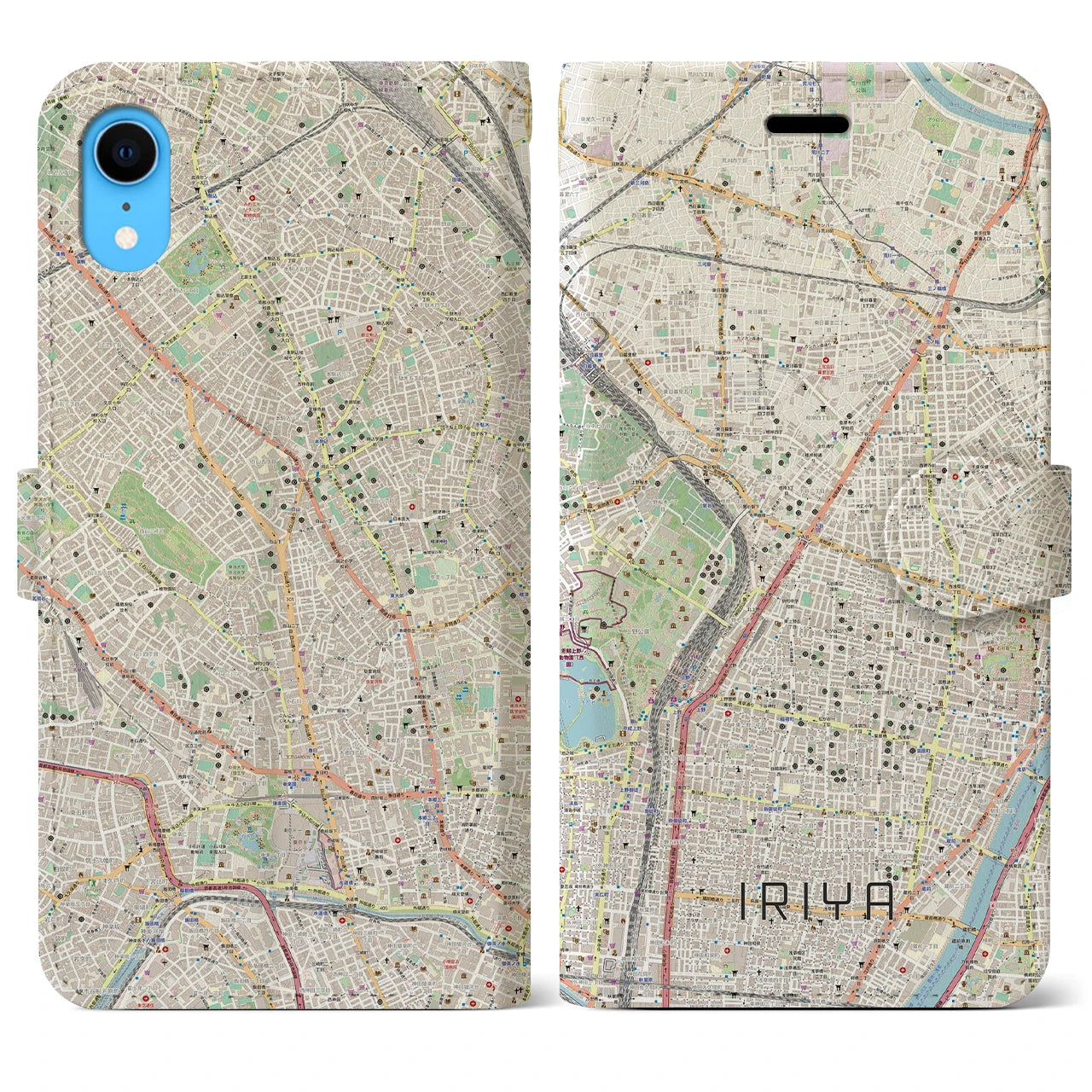【入谷】地図柄iPhoneケース（手帳両面タイプ・ナチュラル）iPhone XR 用