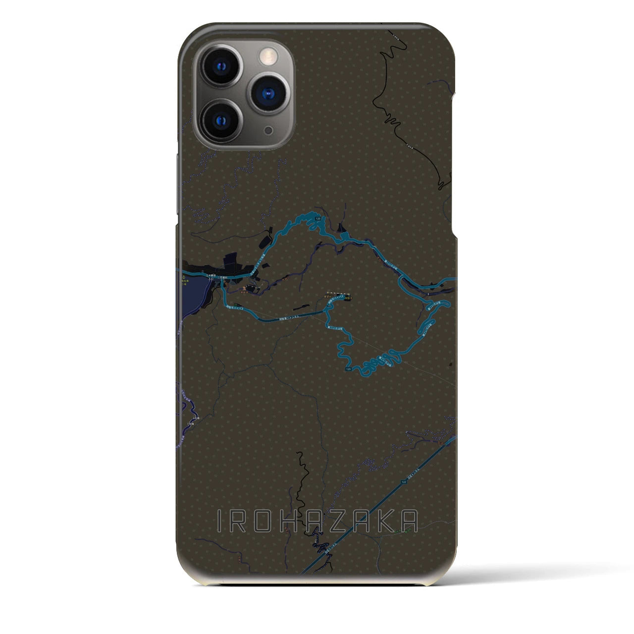 【いろは坂】地図柄iPhoneケース（バックカバータイプ・ブラック）iPhone 11 Pro Max 用