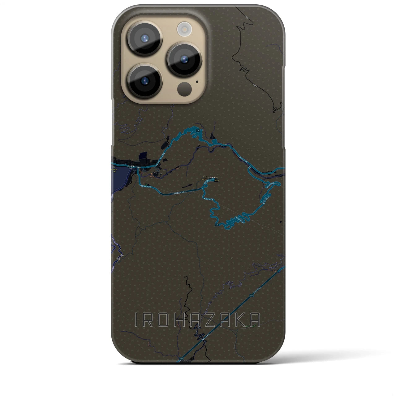 【いろは坂】地図柄iPhoneケース（バックカバータイプ・ブラック）iPhone 14 Pro Max 用