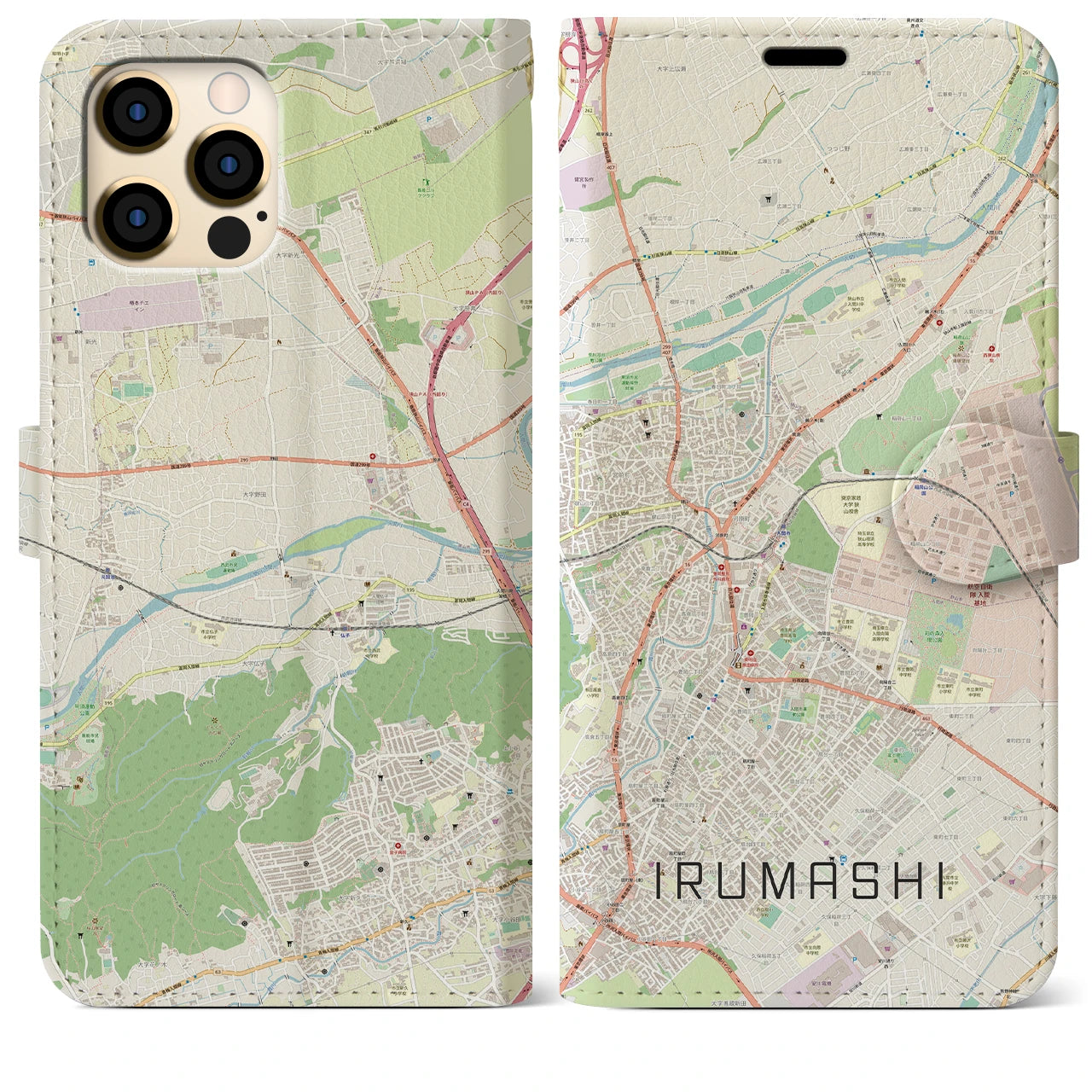 【入間市】地図柄iPhoneケース（手帳両面タイプ・ナチュラル）iPhone 12 Pro Max 用