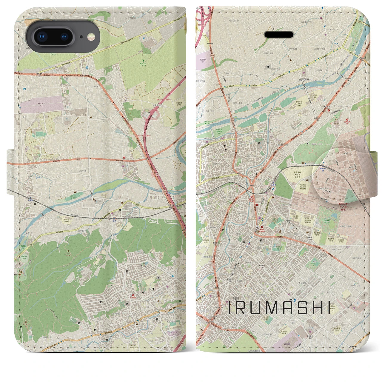 【入間市】地図柄iPhoneケース（手帳両面タイプ・ナチュラル）iPhone 8Plus /7Plus / 6sPlus / 6Plus 用
