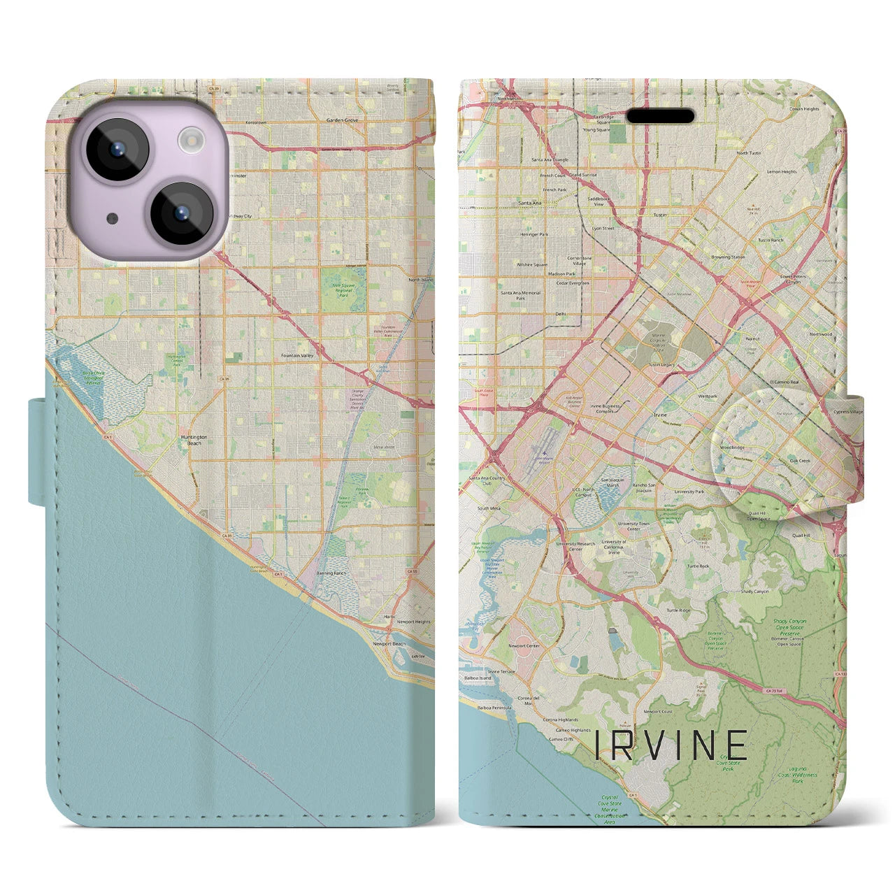 【アーバイン】地図柄iPhoneケース（手帳両面タイプ・ナチュラル）iPhone 14 用