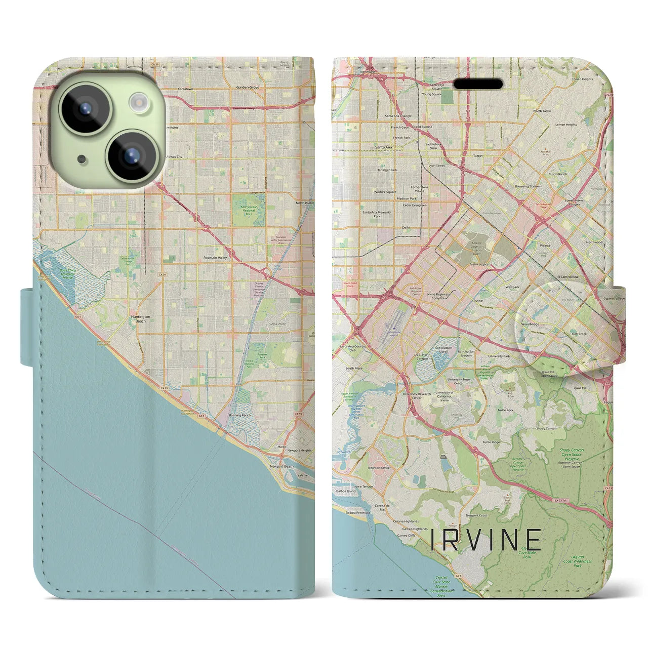 【アーバイン】地図柄iPhoneケース（手帳両面タイプ・ナチュラル）iPhone 15 用