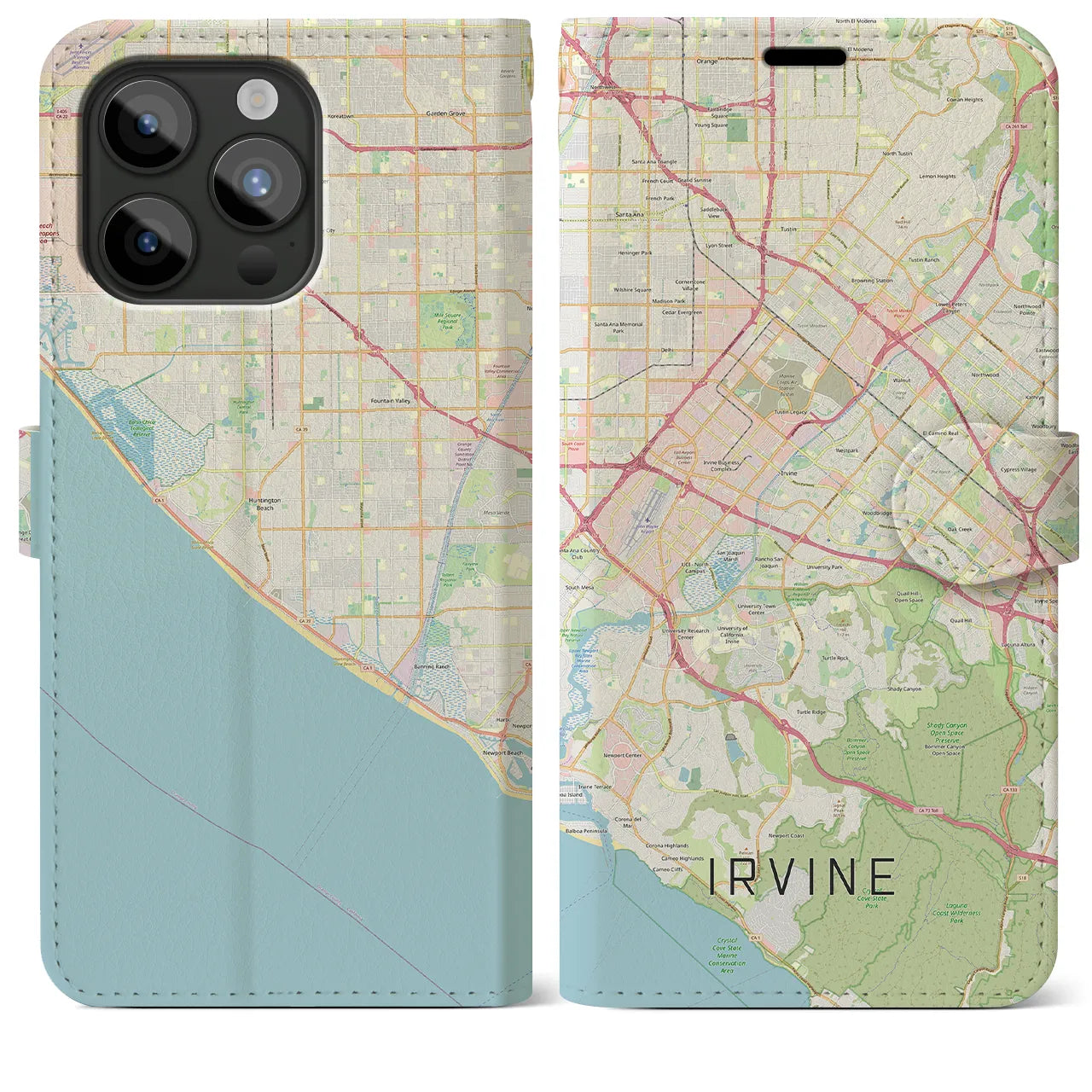 【アーバイン】地図柄iPhoneケース（手帳両面タイプ・ナチュラル）iPhone 15 Pro Max 用