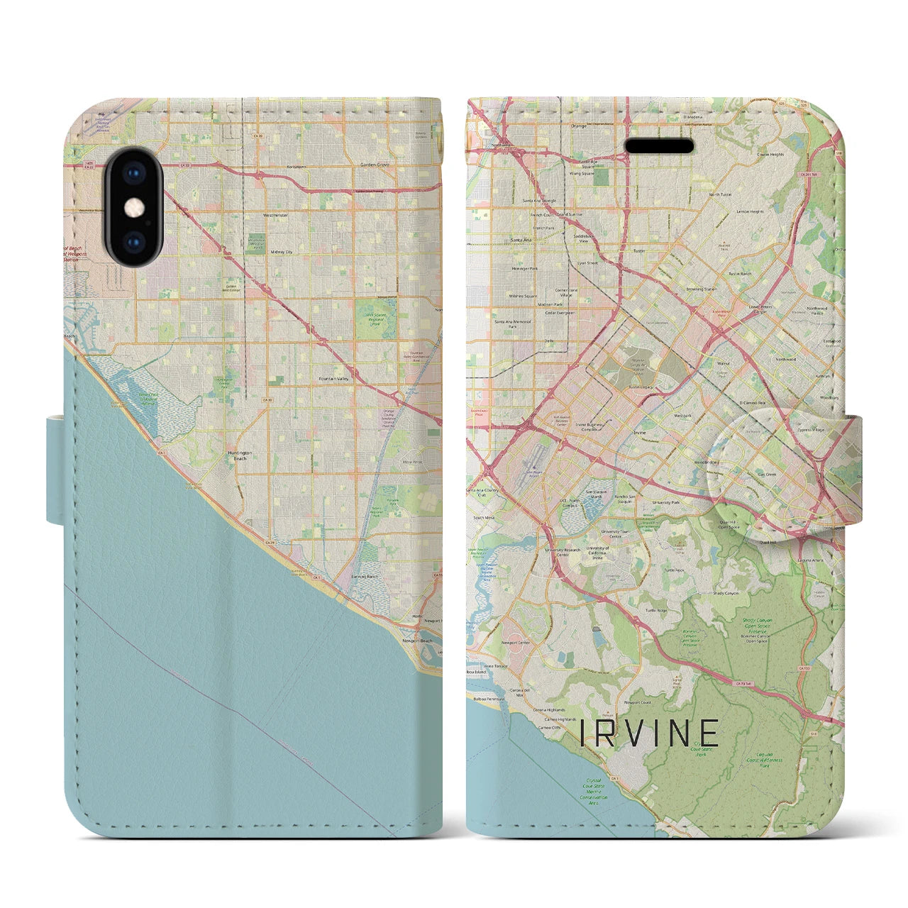 【アーバイン】地図柄iPhoneケース（手帳両面タイプ・ナチュラル）iPhone XS / X 用