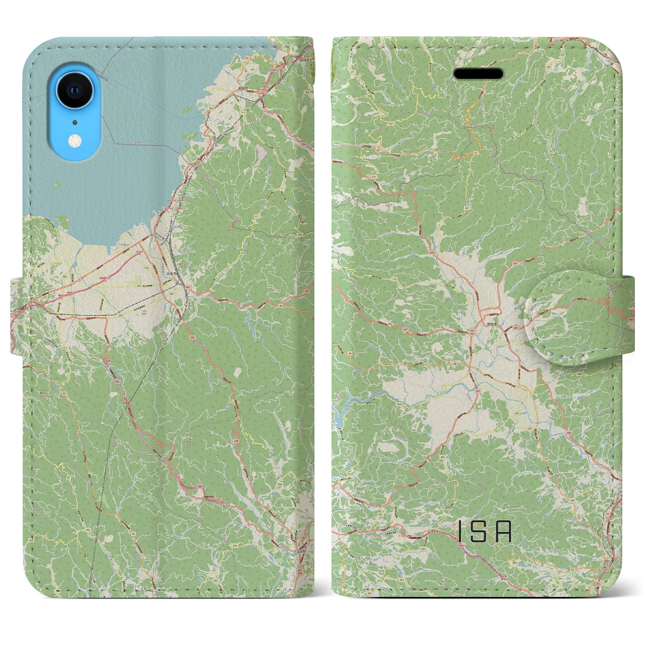 【伊佐】地図柄iPhoneケース（手帳両面タイプ・ナチュラル）iPhone XR 用