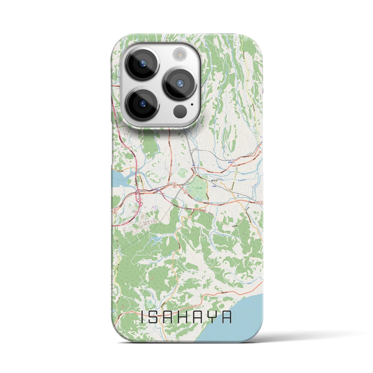 【諫早】地図柄iPhoneケース（バックカバータイプ・ナチュラル）iPhone 14 Pro 用
