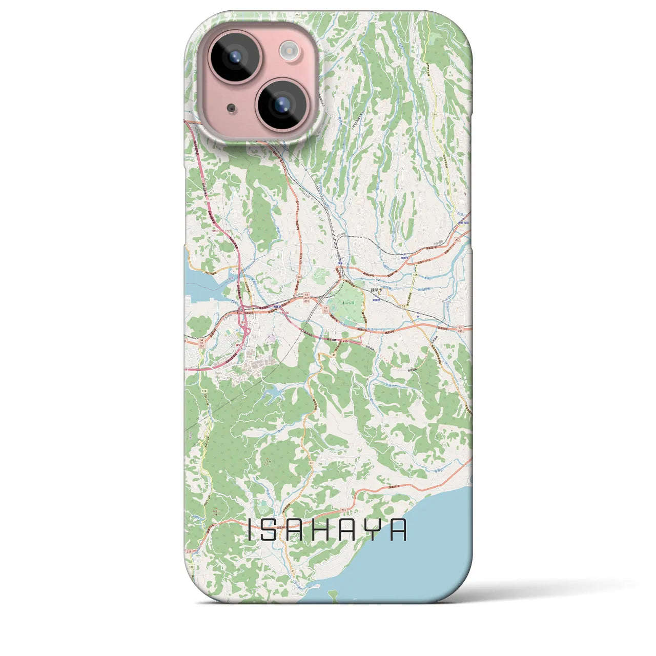 【諫早】地図柄iPhoneケース（バックカバータイプ・ナチュラル）iPhone 15 Plus 用