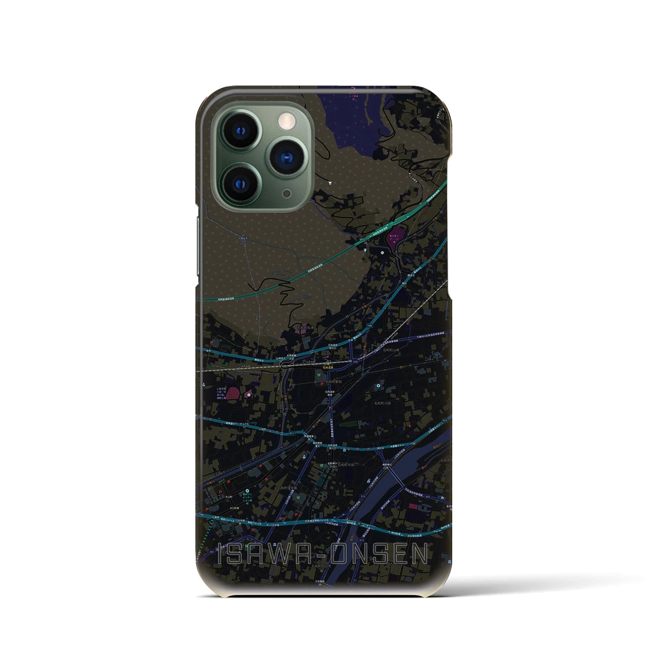 【石和温泉】地図柄iPhoneケース（バックカバータイプ・ブラック）iPhone 11 Pro 用