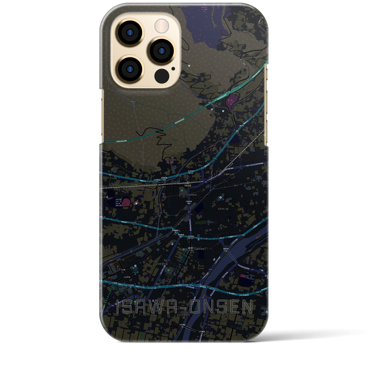 【石和温泉】地図柄iPhoneケース（バックカバータイプ・ブラック）iPhone 12 Pro Max 用