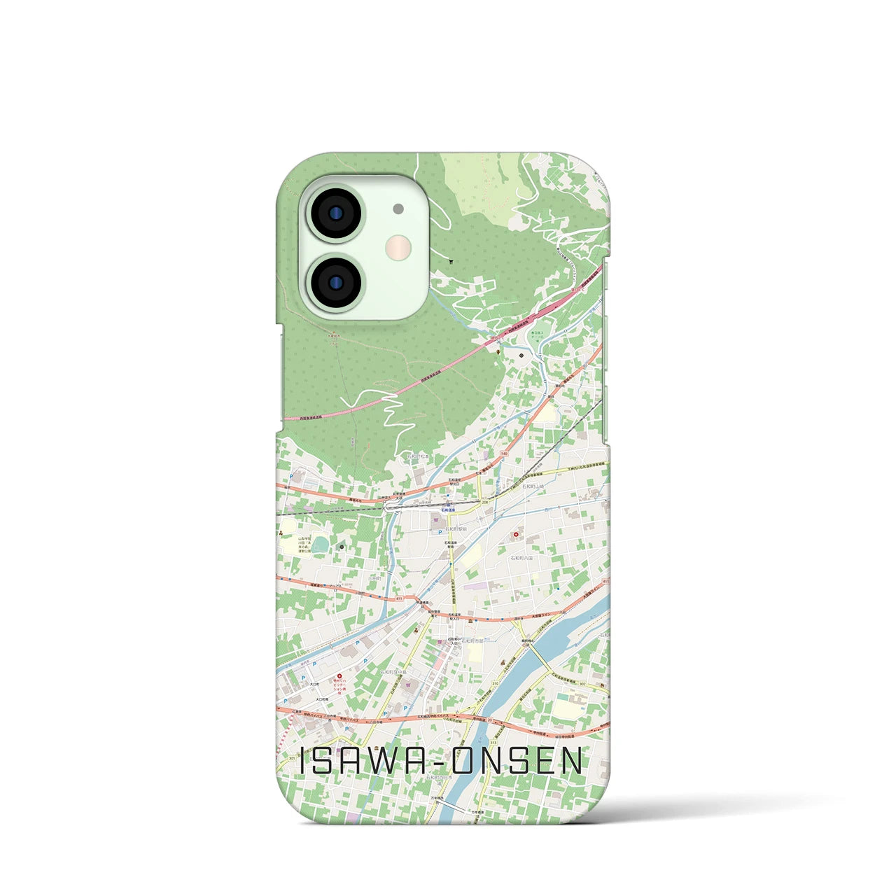 【石和温泉】地図柄iPhoneケース（バックカバータイプ・ナチュラル）iPhone 12 mini 用
