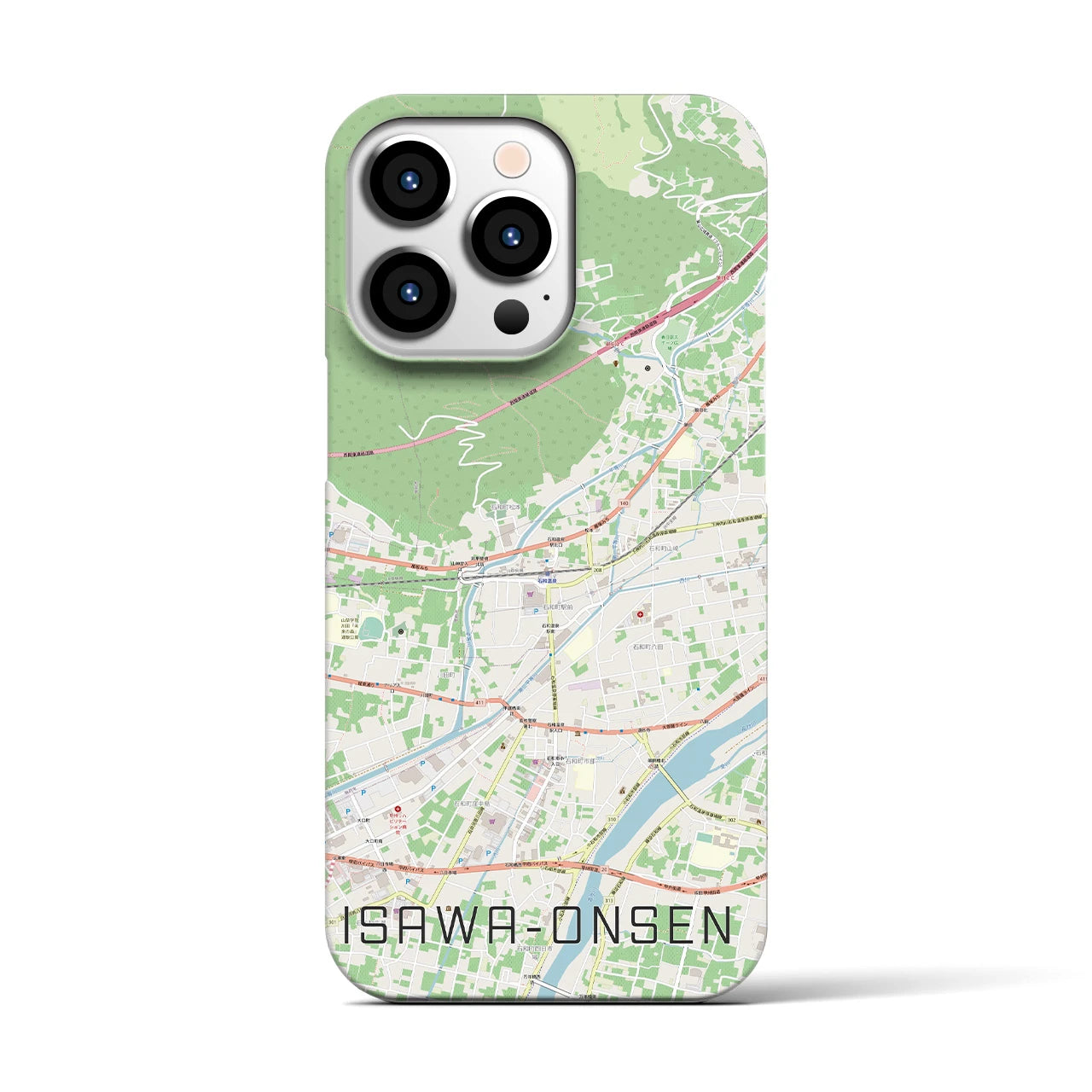 【石和温泉】地図柄iPhoneケース（バックカバータイプ・ナチュラル）iPhone 13 Pro 用
