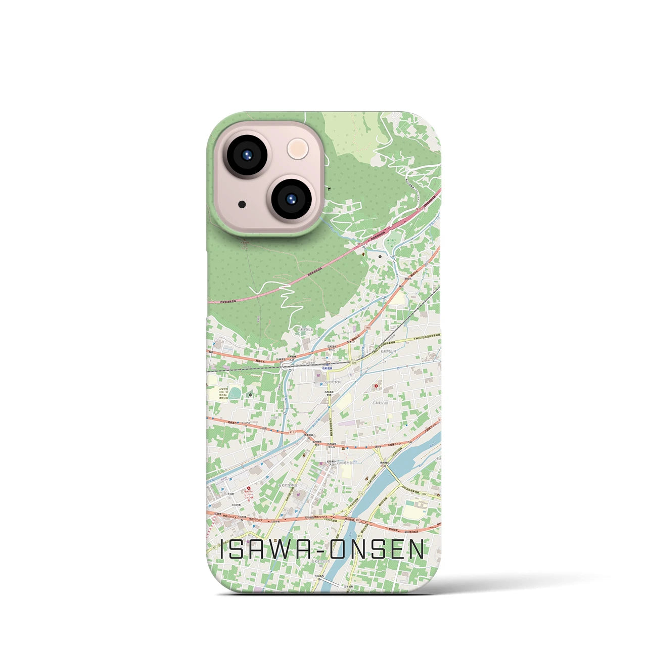 【石和温泉】地図柄iPhoneケース（バックカバータイプ・ナチュラル）iPhone 13 mini 用