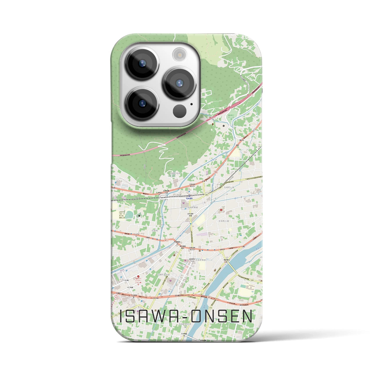 【石和温泉】地図柄iPhoneケース（バックカバータイプ・ナチュラル）iPhone 14 Pro 用