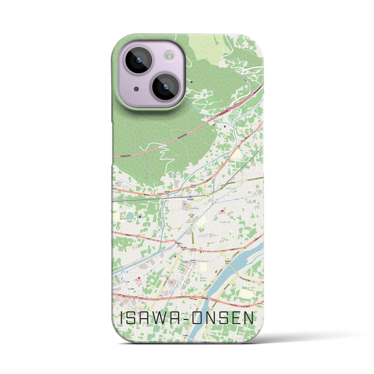 【石和温泉】地図柄iPhoneケース（バックカバータイプ・ナチュラル）iPhone 14 用