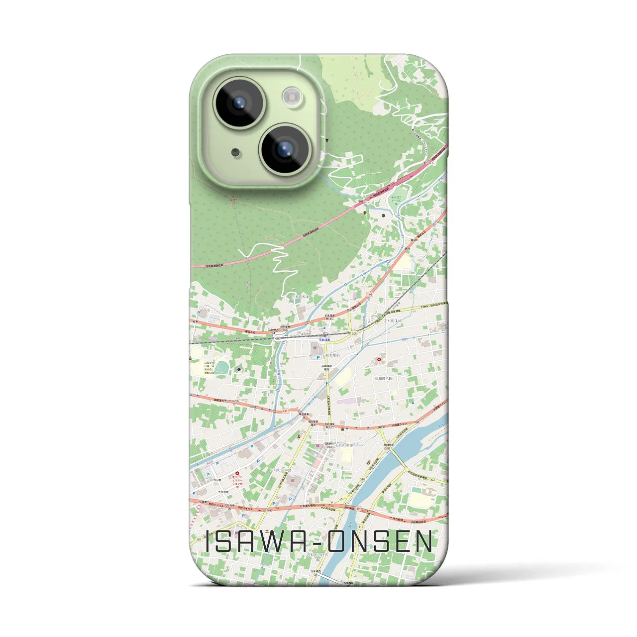 【石和温泉】地図柄iPhoneケース（バックカバータイプ・ナチュラル）iPhone 15 用