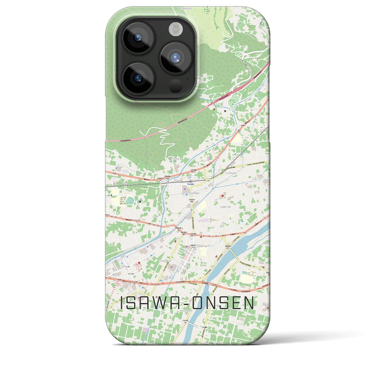 【石和温泉】地図柄iPhoneケース（バックカバータイプ・ナチュラル）iPhone 15 Pro Max 用