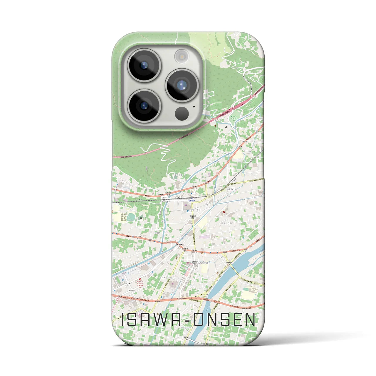 【石和温泉】地図柄iPhoneケース（バックカバータイプ・ナチュラル）iPhone 15 Pro 用