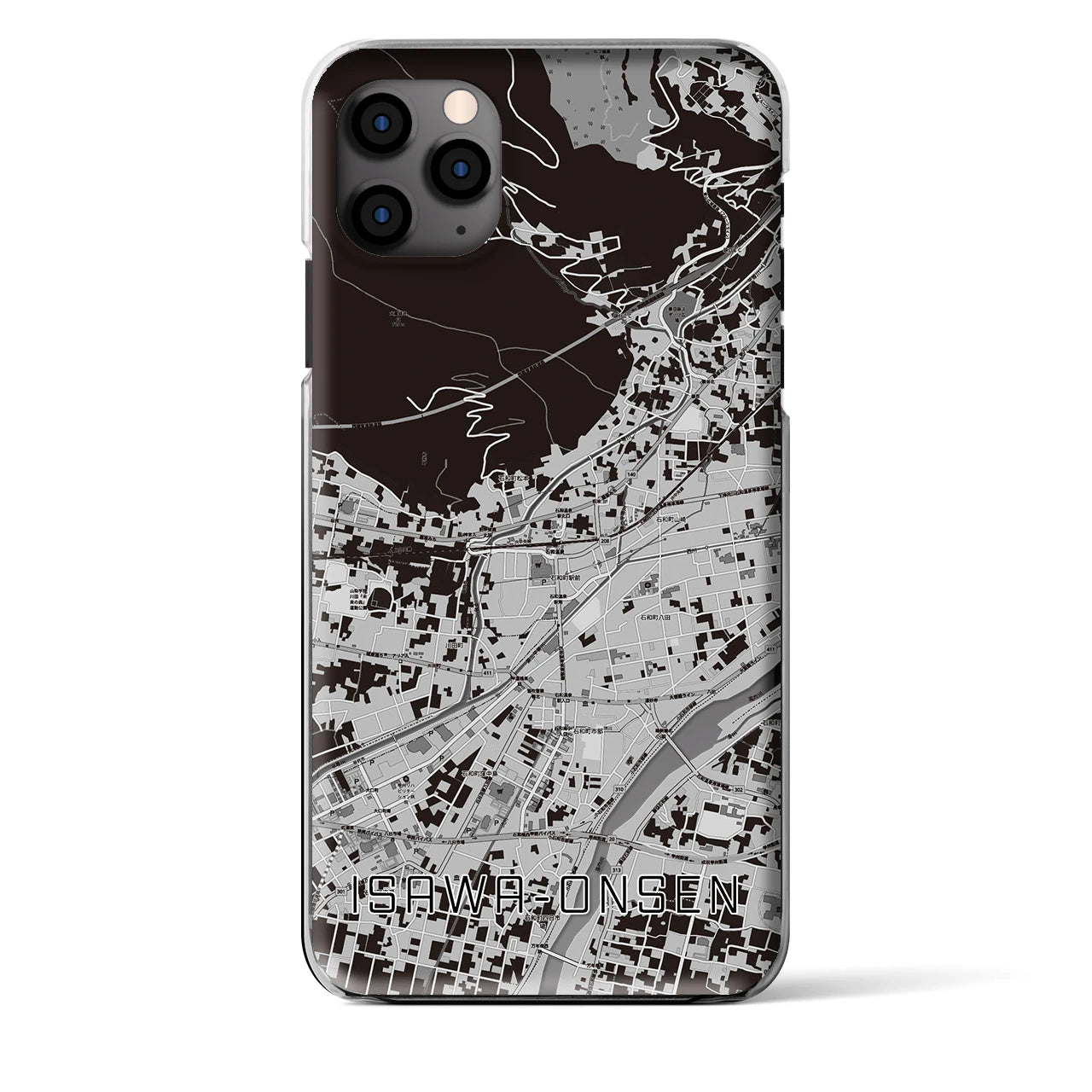 【石和温泉】地図柄iPhoneケース（クリアタイプ・モノトーン）iPhone 11 Pro Max 用