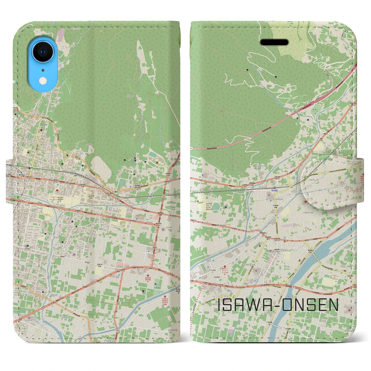 【石和温泉】地図柄iPhoneケース（手帳両面タイプ・ナチュラル）iPhone XR 用