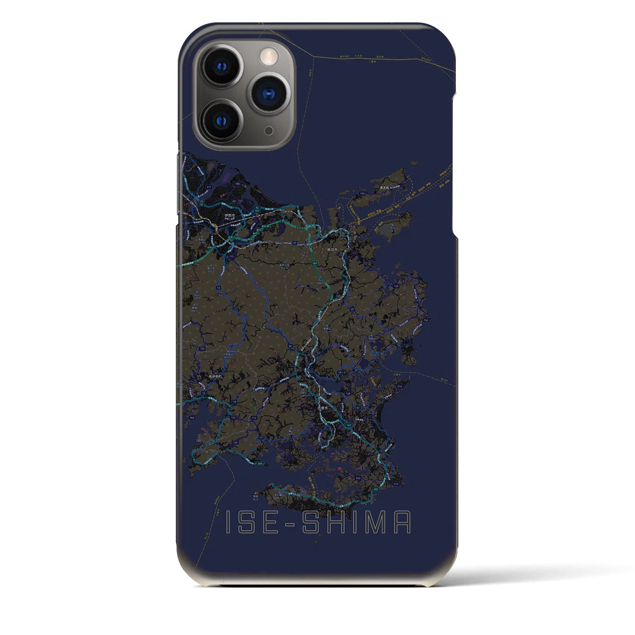 【伊勢志摩】地図柄iPhoneケース（バックカバータイプ・ブラック）iPhone 11 Pro Max 用