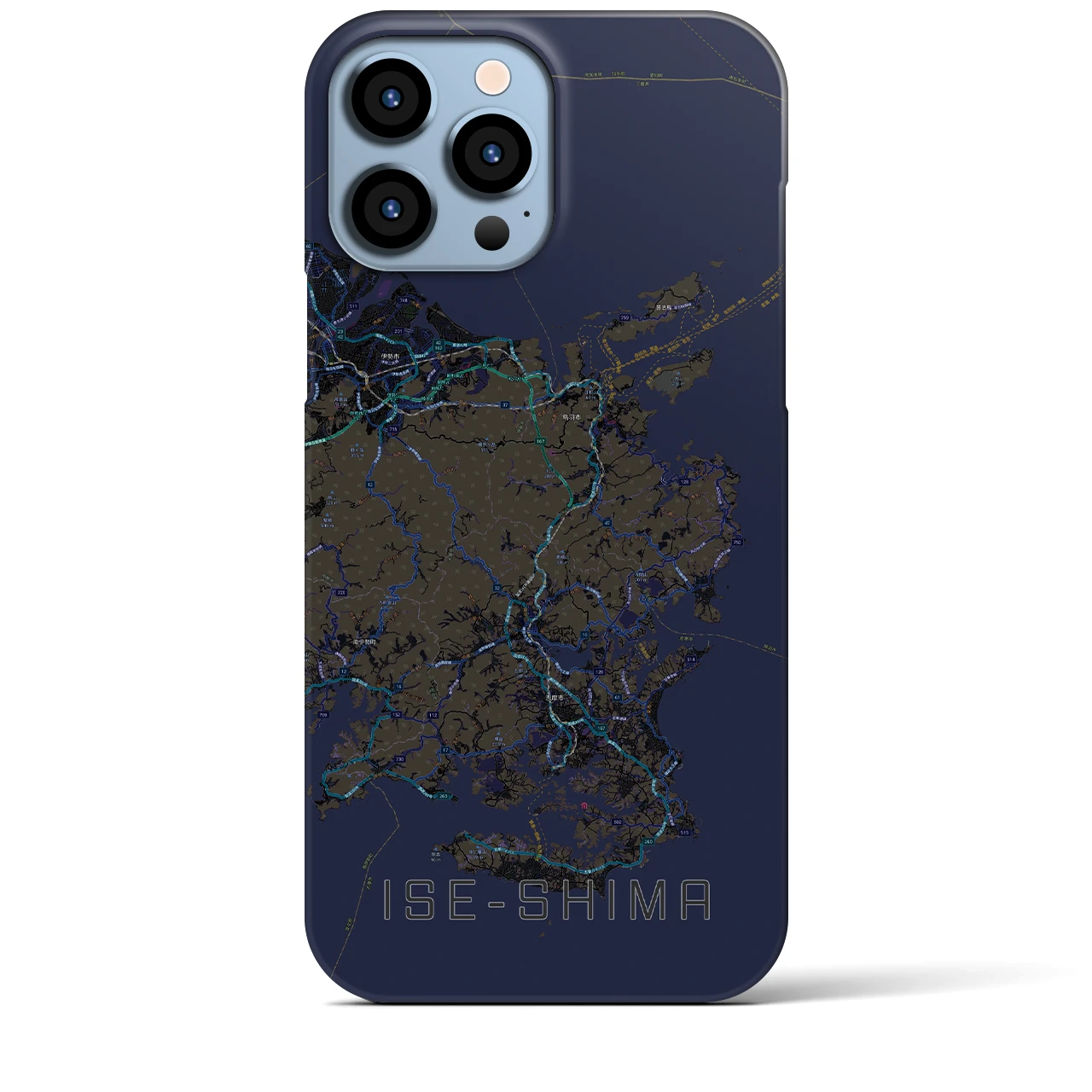 【伊勢志摩】地図柄iPhoneケース（バックカバータイプ・ブラック）iPhone 13 Pro Max 用