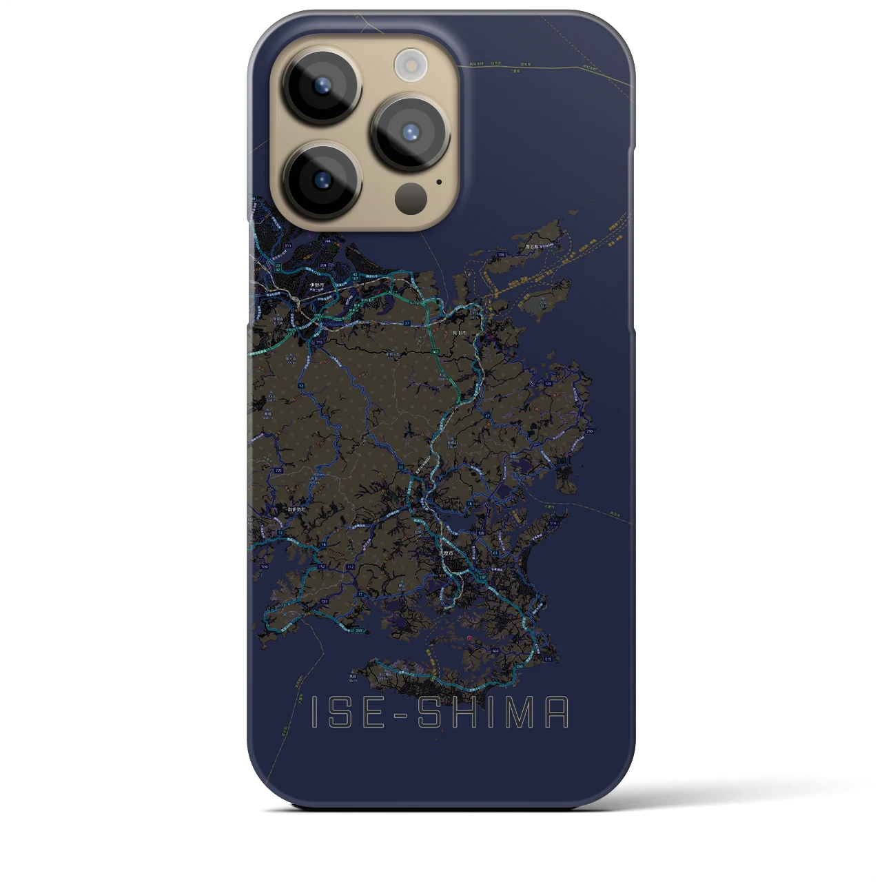 【伊勢志摩】地図柄iPhoneケース（バックカバータイプ・ブラック）iPhone 14 Pro Max 用