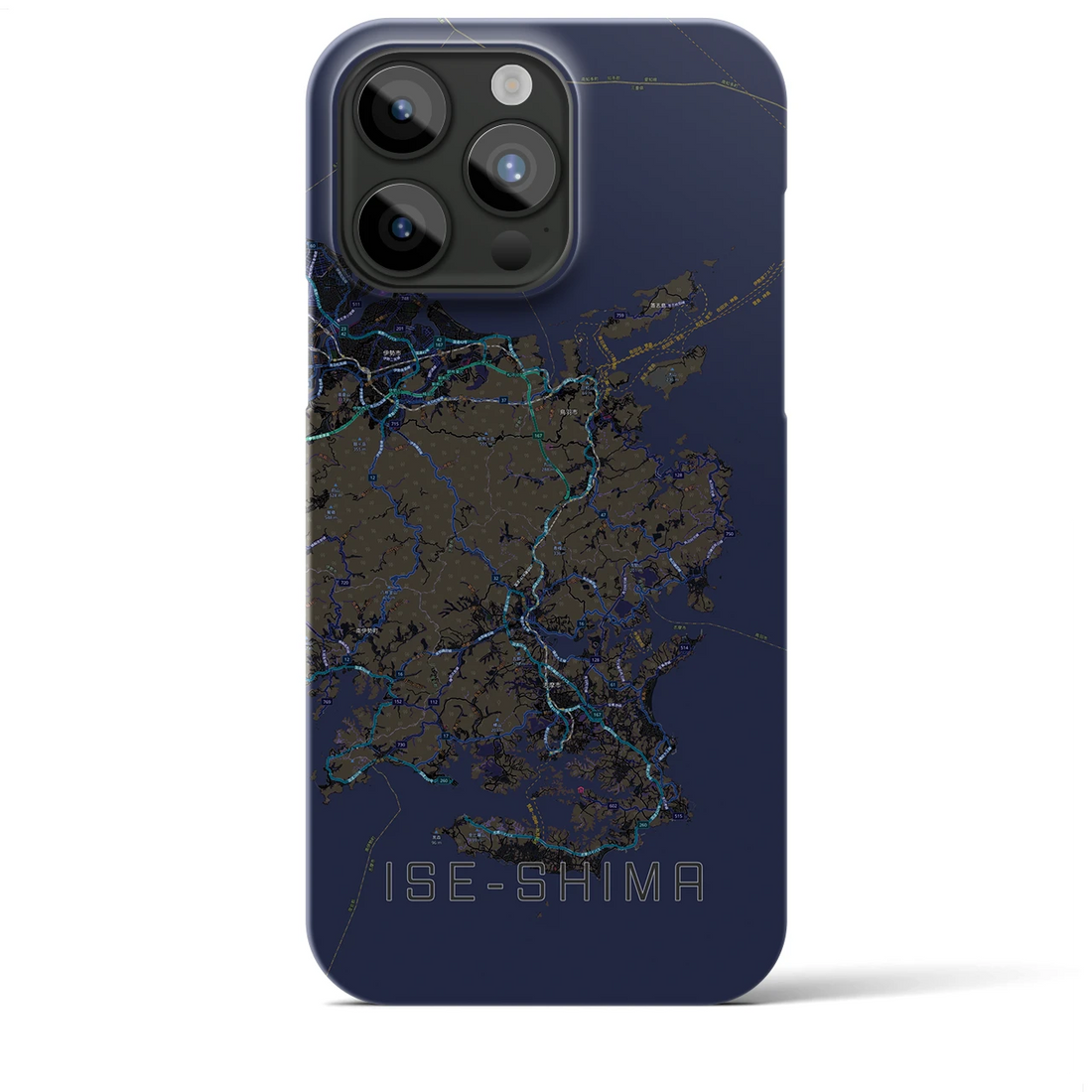【伊勢志摩】地図柄iPhoneケース（バックカバータイプ・ブラック）iPhone 15 Pro Max 用